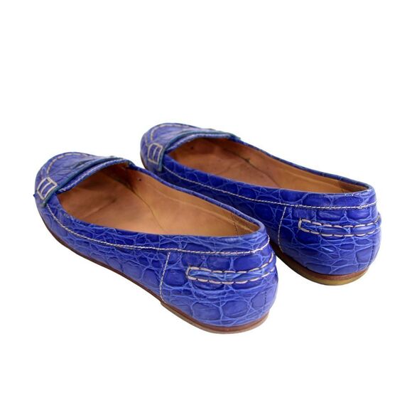 Daniblack BLUE CROCO EMBOSSED REAL LEATHER LOAFER FLATS POINTED TOE SHOES 7.5M - Picture 4 of 12